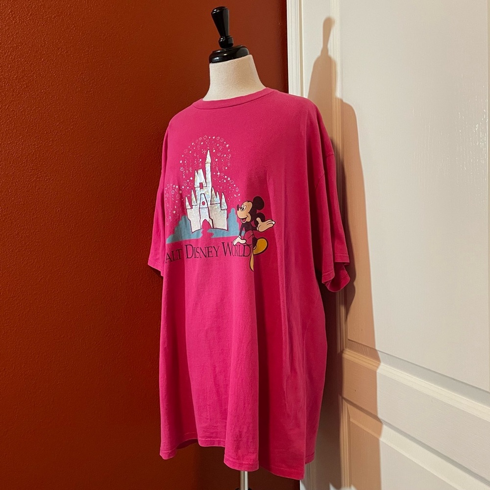 Vintage‎ Walt Disney Women’s Cinderella Foil Castle Mickey Mouse OSFA Tee Shirt